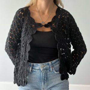 Oscar by Oscar De La Renta Crocheted Black Sweater